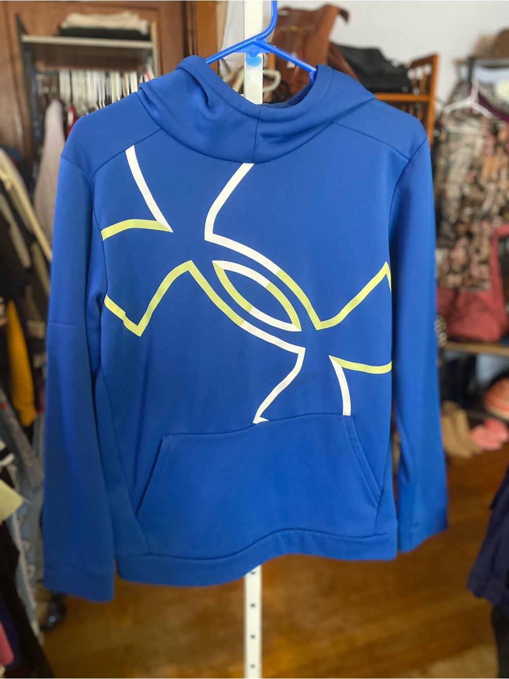 Under Armour Royal Blue Hoodie with White & Yellow Graphic